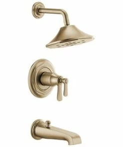 Hot Sale 👏 Brizo Rook® Single Handle Multi Function Bathtub & Shower Faucet in Luxe Gold (Trim Only) 😀