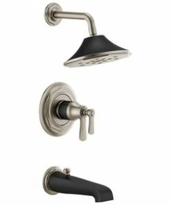 Outlet 🌟 Brizo Rook® Two Handle Multi Function Bathtub & Shower Faucet in Luxe Nickel/Matte Black (Trim Only) 🎁
