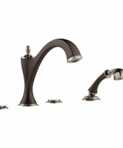 Hot Sale 😀 Brizo Charlotte® No Handle Roman Tub Faucet in Cocoa Bronze with Polished Nickel Trim Only ✔️