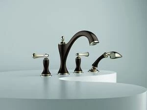 Hot Sale 😀 Brizo Charlotte® No Handle Roman Tub Faucet in Cocoa Bronze with Polished Nickel Trim Only ✔️ 4 Hot Sale 😀 Brizo Charlotte® No Handle Roman Tub Faucet in Cocoa Bronze with Polished Nickel Trim Only ✔️ - Image 2