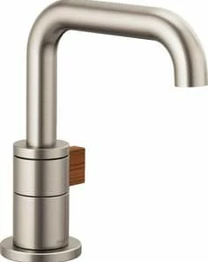 Outlet 🔔 Brizo Litze® 1.5 gpm 1 Hole Roman Tub Faucet with Single Lever Handle in Brilliance® Luxe Nickel with Teak Wood 🧨
