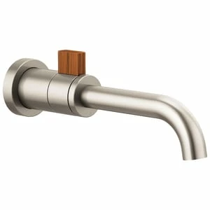 Cheap ⌛ Brizo Litze® Single Handle Wall Mount Bathroom Sink Faucet in Luxe Nickel with Teak Wood ✨ 3 Cheap ⌛ Brizo Litze® Single Handle Wall Mount Bathroom Sink Faucet in Luxe Nickel with Teak Wood ✨