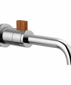 Buy ⌛ Brizo Litze® Wall Mount Bathroom Sink Faucet with Single Lever Handle in Polished Chrome with Teak Wood ✨